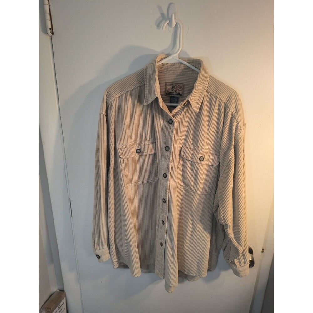 Vintage Y2K 90s Express Shirt Shacket Size L Tan EXP Button Front Western Retro